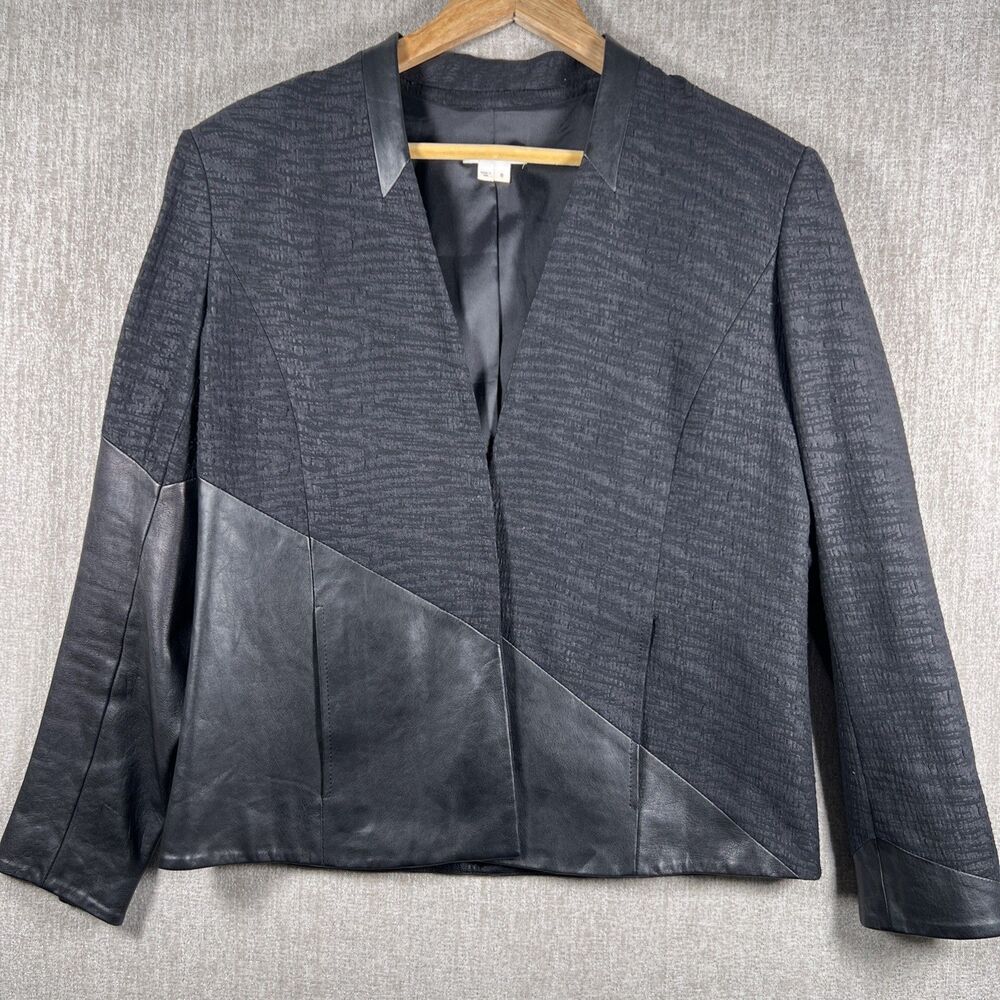 Helmut Lang Black Blazer Jacket Womens 8 Asymetric Leather Patchwork Chic USA